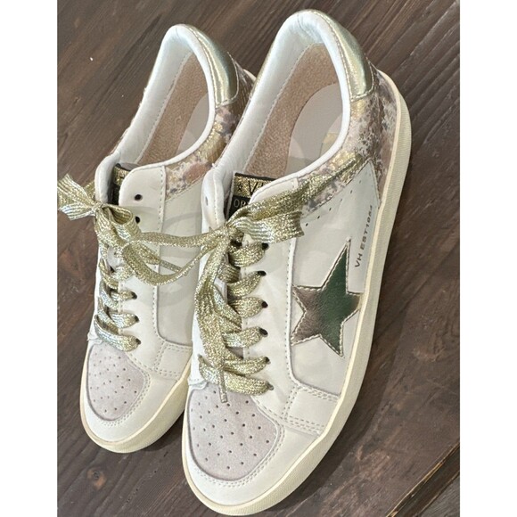 Vintage Havana Metallic Star Sneakers Women's 7 White Gold Snake Preowned - Picture 1 of 10